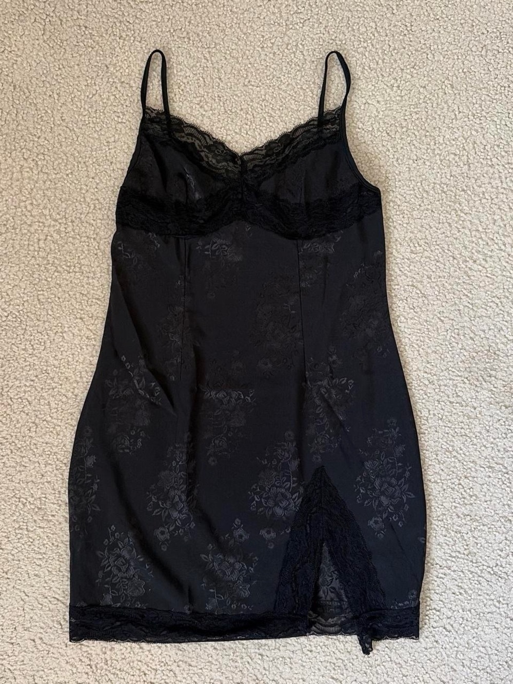 Lace Trim Black Slip Dress